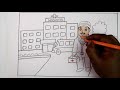 how to draw a hospital building with doctor step by step