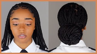 HOW TO GET BOX BRAIDS INTO A NEAT LOW BUN (BUTT LENGTH KNOTLESS BRAIDS)