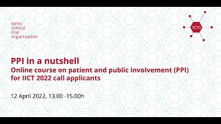 PPI in a Nutshell: Online course on patient and public involvement (PPI), 12 April 2022