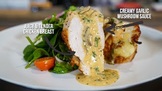 Creamy Garlic Mushroom Sauce & Cheese Stuffed Chicken Breast | YOU NEED THIS RECIPE!