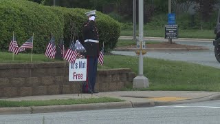 Skip Nix salutes for Memorial Day on Wendover Ave. in Greensboro