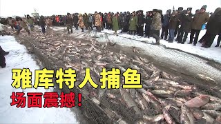 俄羅斯雅庫特村民冬季捕撈野生鯽魚，一網能起好幾噸的魚，場面非常震撼！