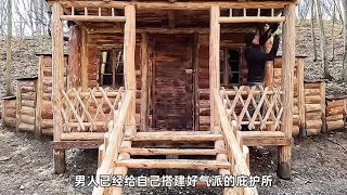 男人野外搭建豪华木屋，这动手能力也太强了吧  #解压视频