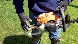 Stihl HS 45 hedge trimmer in use