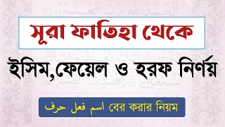 সূরা ফাতিহা থেকে ইসিম, ফেয়েল ও হরফ নির্ণয়। আলামতসহ اسم,فعل,حرف বের করার নিয়ম। ইসিম ফেল হরফ নির্ণয়