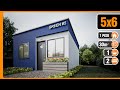 Diseño de CASA pequeña de 5x6 económica y minimalista 🏡| Plano de Vivienda 5x6 | Tiny house 30 m2