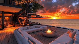 Seaside Evening Elegance | Luxurious Retreat Ambience in Deluxe Porch 4K with Fireplace & Soft Jazz