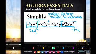 GED® Math: Combining Like Terms with Exponents (1.6, Exp, #20)