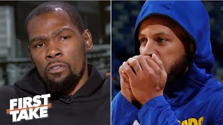 KD reacts to Steph Curry’s broken hand, Achilles injury update & defends Kyrie Irving | First Take