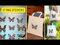 Stunning Butterfly Sticker Design for Wall | 17 Unique PNG Stickers in 300 DPI | Wall Decor Ideas