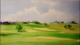 Clouds and fields Real time watercolor demo for beginners by Yaser Habrawi