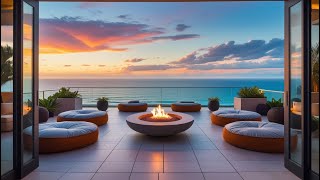 Fresh Sunset Atmosphere at Peaceful Beach House with Gentle Jazz Music \u0026 Crackling Fireplace 🌅