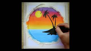 Oil Paste easy sunset scenery drawing #shorts #funcrafts