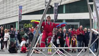 Breath taking acrobat performance on liverpool river festival 2019