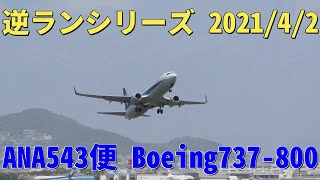 【4K】 伊丹逆ランシリーズ 2021/4/2 ANA543便 Boeing737-800 大阪(伊丹)-鹿児島行き 離陸 伊丹スカイパーク南エントランス翼の丘で撮影