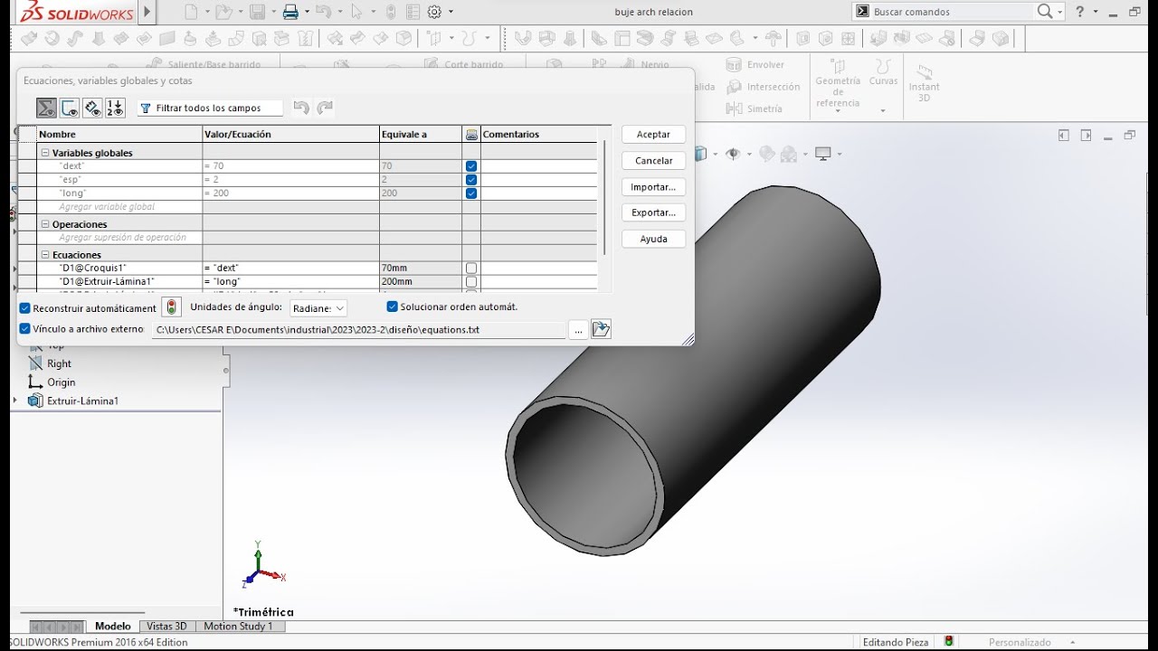 SolidWorks Introducción A Variables Globales Y Ecuaciones 🧮 - YouTube