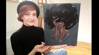 How to paint AFRO GIRL | Acrylic Painting for Beginners |IntuArt