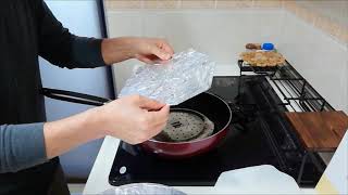 フライパンでできる使い捨てマスクの再利用　　Used disposable face mask can be reuse with a frying pan !