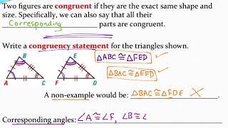 Writing triangle congruency statements and identifying congruent parts