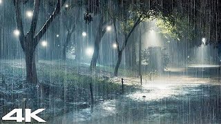 ⚡NIGHT RAIN THUNDERSTORM⚡ Heavy Rain \u0026 Very Strong Thunder Covering The Park at Night | ASMR