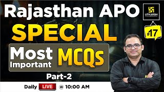 Rajasthan APO Special L-17 Most Imp MCQs | Utkarsh Law Classes | Sanyog Sir