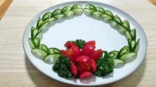 Carving flowers from tomatoes Garnished with cucumber | Art decoration arrangement