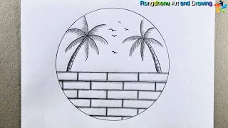 Scenery Drawing in Circle💖💖 Pencil Drawing