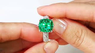 Muzo Vivid Green Colombian Emerald Ring at 5.9 carats by Kat Florence. KF07039