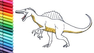 Drawing and Coloring Spinosaurus - Coloring Pages for Kids to learn colors With Dinosaurs