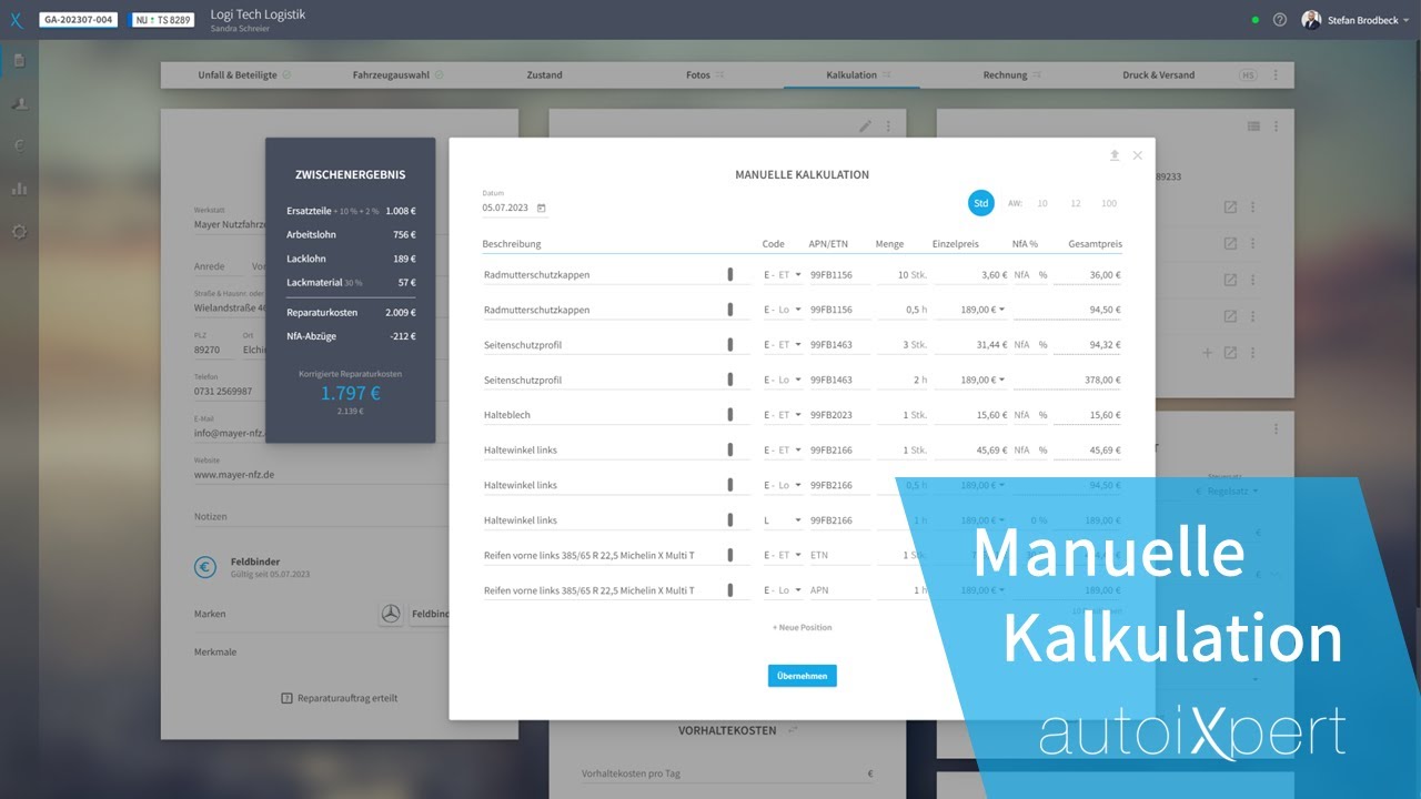 Manuelle Kalkulation - AutoiXpert KFZ Gutachten Software - YouTube