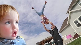 Super Adley Tricks!!  Family does a backyard obstacle course, Lava Floor, Alligators, and more!