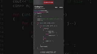 Normal C++ pattern program tutorial video || 💯🧠 #coding #youtubeshorts #codewriter07 #c++pattern