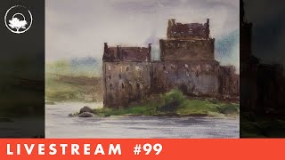 Painting Architecture in a Moody Landscape in Watercolor - LiveStream #99