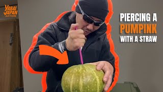 Piercing a Pumpink With a Straw