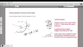 Solving equations involving vertical angles