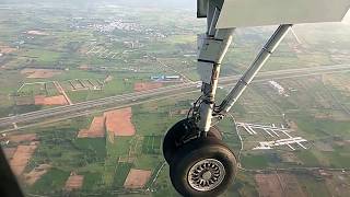 Amazing aerial view of Flight landing at Shamshabad international airport, Hyderabad