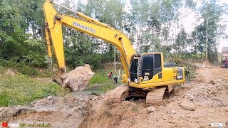 ขุดลอกสระเก่า รถแม็คโคร komatsu Pc 200-8 เอาดินไปถมที่ excavator dump truck