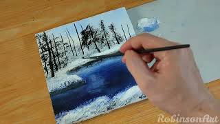 How to Paint Serene Winter Lake / Acrylic Painting for Beginners