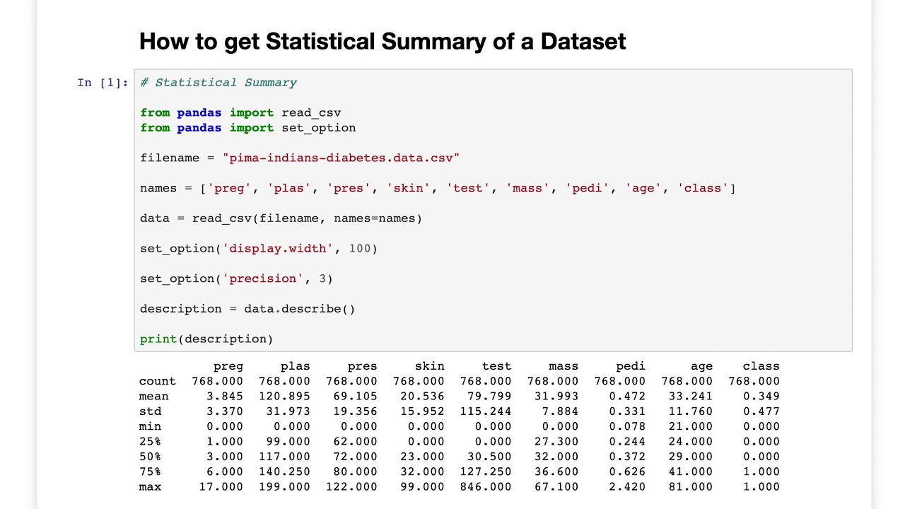 How To Get Statistical Summary Of A Dataset | Jupyter Notebook | Python ...