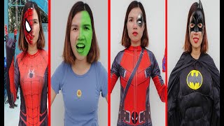 She Hulk , Spidergirl, Deadpoolgirl, MissBatMan With All Superheroes Transformations - Funny Green