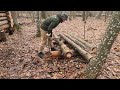 building a bushcraft log cabin alone in the forest