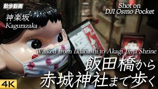 【神楽坂】飯田橋から神楽坂赤城神社まで歩いた Walked from Iidabashi Sta. to Akagi Jinja Shrine, Kagurazaka【Osmo Pocket/4K】