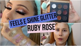 TESTANDO NOVIDADES: BASE E PÓ FEELS, PALETA SHINE GLITTER | RUBY ROSE