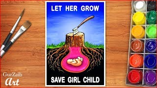 How to draw save girl child drawing / International Girl child day poster - step by step