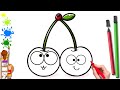 Cute Cherries Drawing, Painting and Coloring for Kids and Toddlers | Easy Draw Cute Cherry