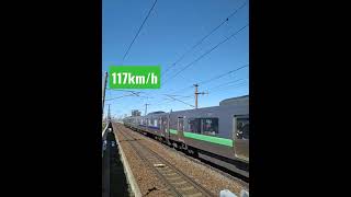 JR北海道 函館線733系 快速エアポート 2019/9/21 11:23 稲積公園駅 117km/h高速通過 #shorts