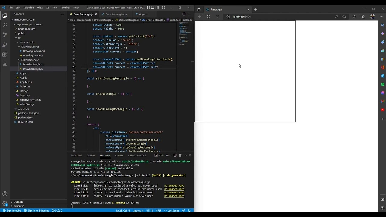 Draw Rectangle On Canvas Using Mouse | Canvas API | React Js - YouTube