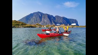 Different moments kayaking in Lofoten in the summer