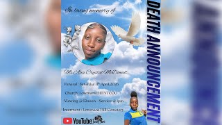 Ms Alia C McDowall - Funeral Service