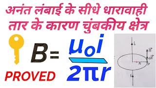 अनंत लंबाई की सीधे धारावाही तार के कारण चुंबकीय क्षेत्र!! Application of ampere's law in Hindi!!